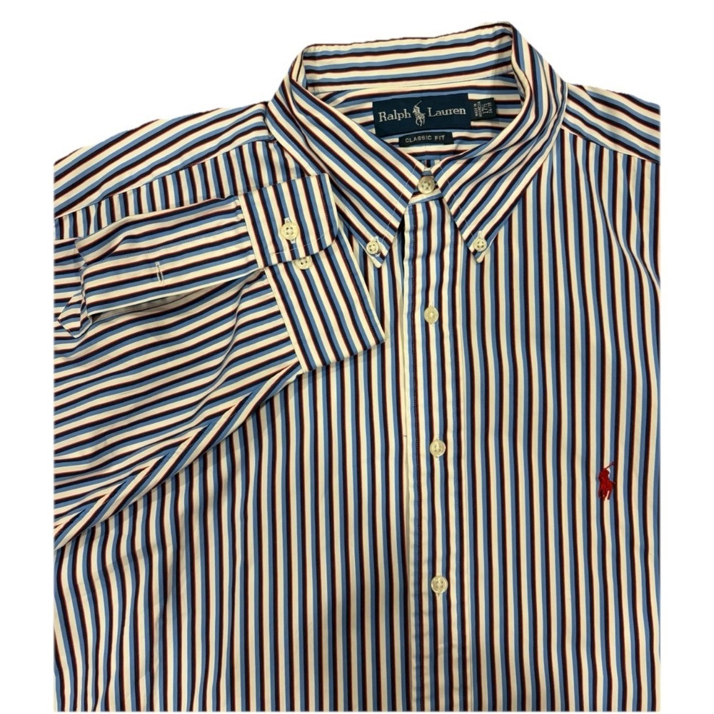 Polo‎ Ralph Lauren Long Sleeved Striped Button Up Shirt Men's Extra Large 17 1/2